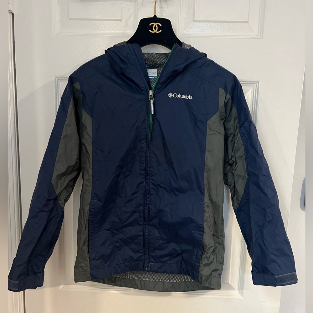 Columbia Windbreaker Rain Jacket Size Kids M 10/12 Hood Zip Front waterproof EUC